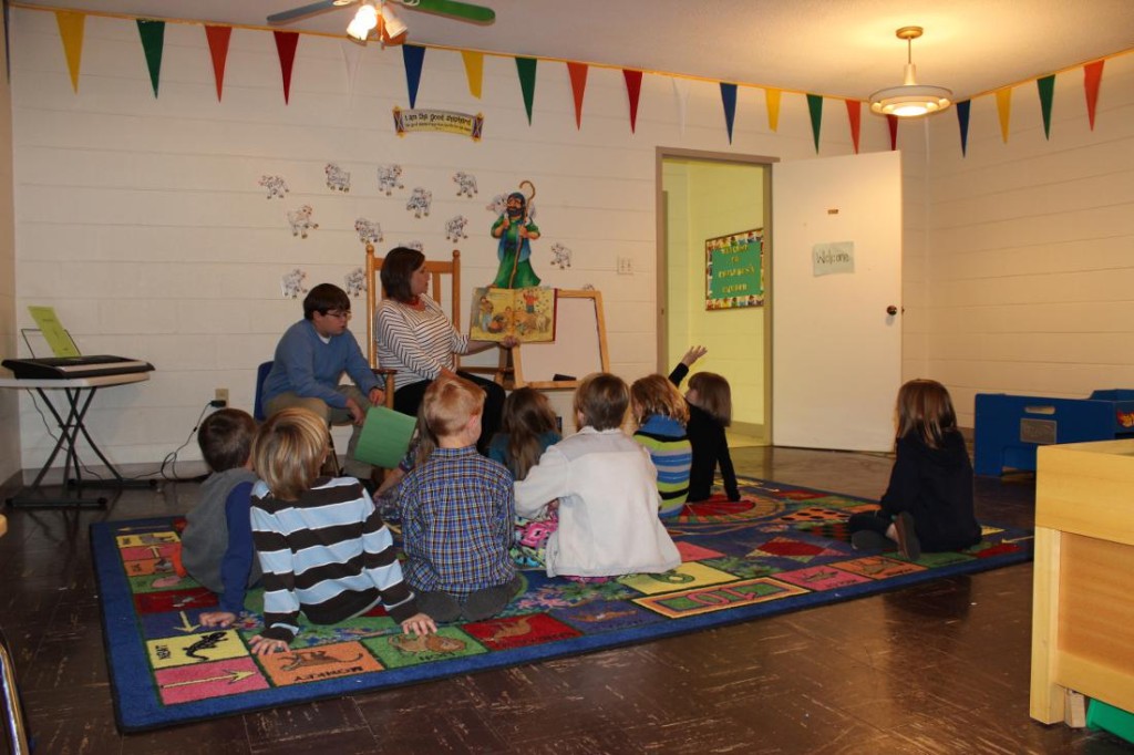 Children's church - children gathered for Bible story time
