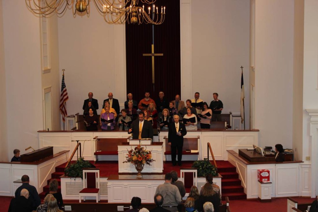 Choir singing during worship service