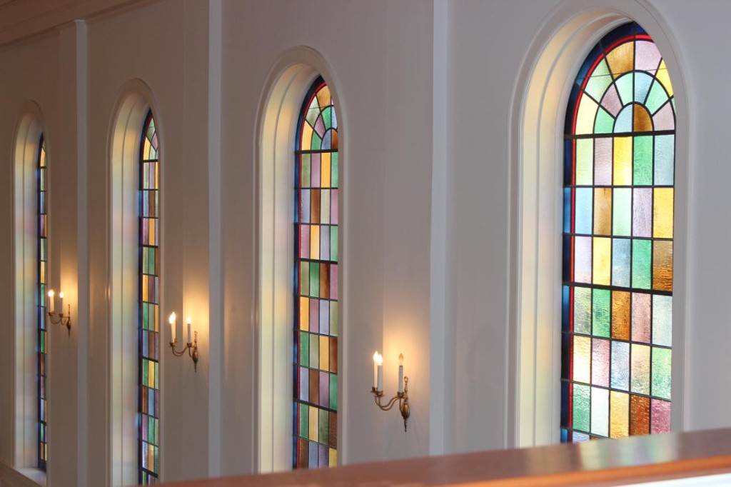 Stained glass windows in the sanctuary