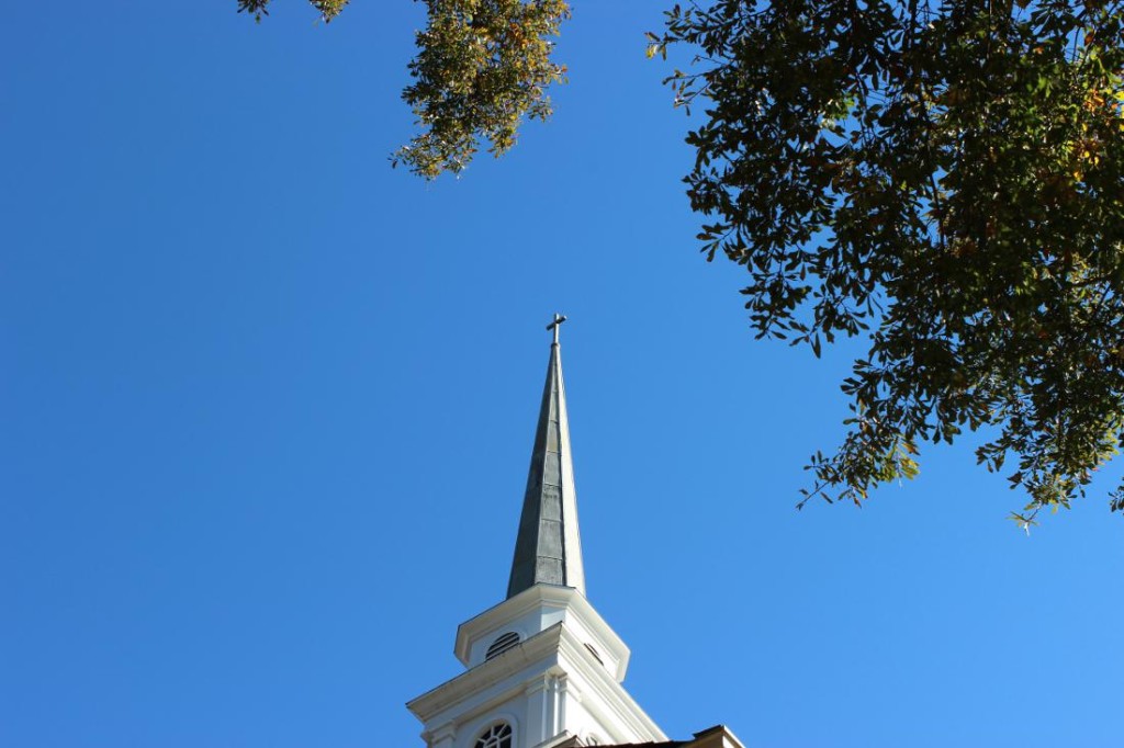 Steeple draws the eye to heaven.